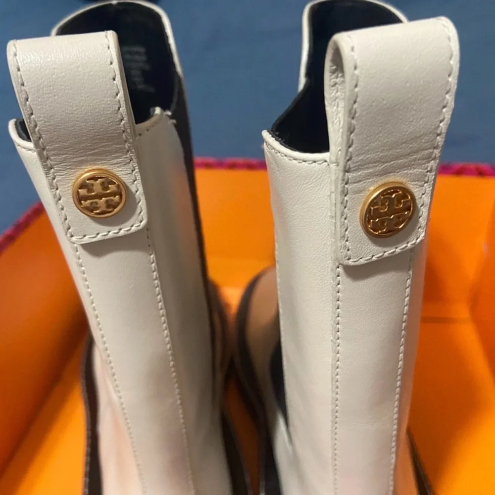 Tory Burch Benton Slip on  Moto Cream and Black Ankle Boots - Picture 7 of 13
